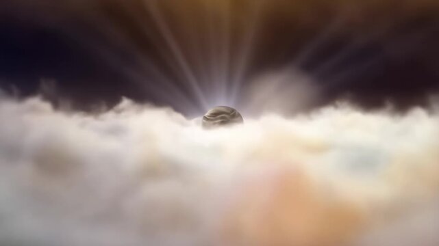 Mysterious UFO Hovering Above Clouds with Dramatic Sunlight Beams