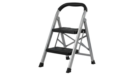 Metal two-step folding ladder with black handle for home use © Ira