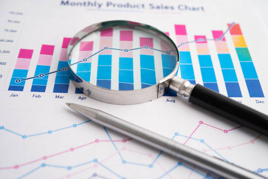 Magnifying glass on charts graphs paper. Financial development, Banking Account, Statistic, Investment Analytic research data economy.