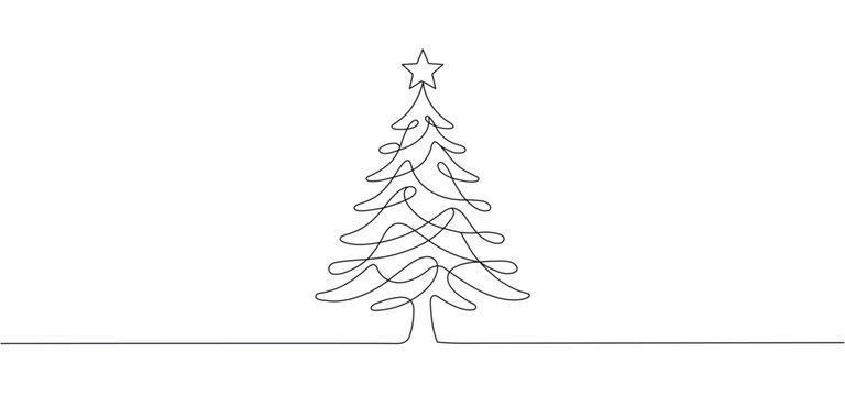 A minimalist depiction of a christmas tree rendered in a simple black and white line