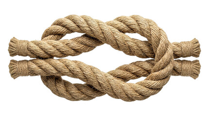 Intricate nautical knot tied with thick, durable rope against a black background © Ira