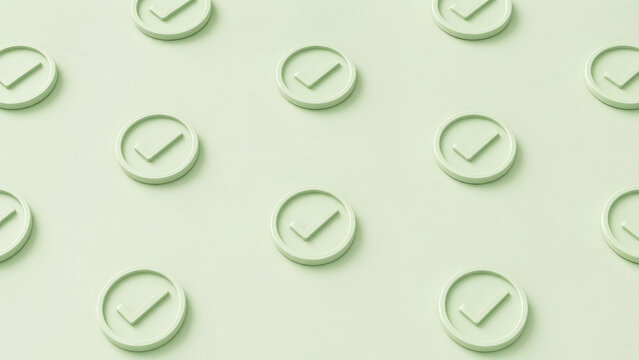 Green checkmark pattern on soft pastel background 3D render