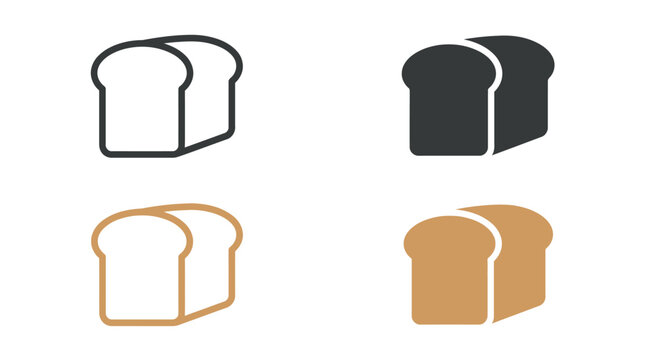 Four stylized loaf bread slices icon set for food design and branding