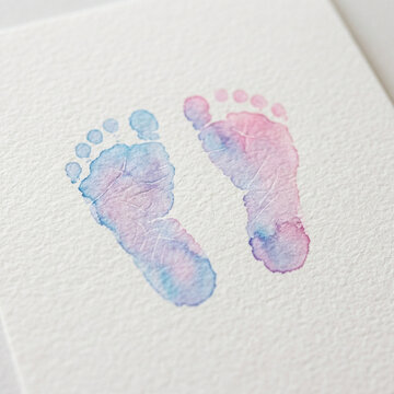 Tiny Newborn Baby Footprints on Textured Paper, Photorealistic Image
