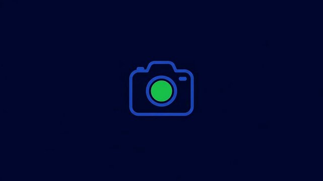 Blue camera icon pulsing and connecting on dark background