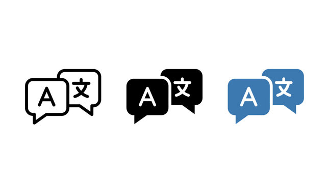 Bilingual Language Translation Icon Set with Speech Bubbles for Communication