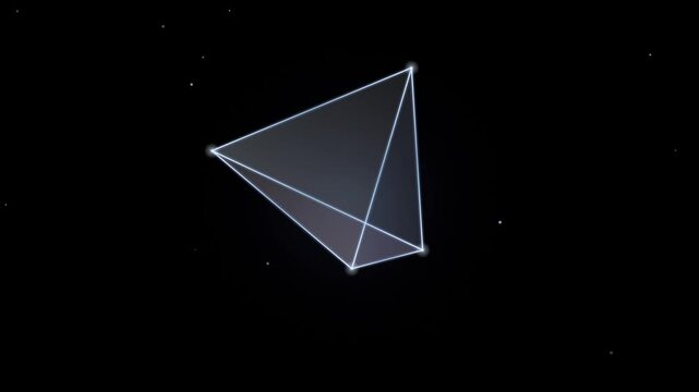 Prismatic glass monolith rotating slowly with luminous transparent facets