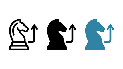 Business tactics chess knight icon set with growth arrows vector illustration © Al Rafi