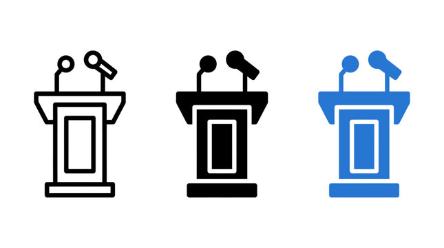 Podium and microphone speech icon vector design set collection illustrations
