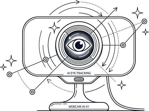 Conceptual illustration of an AI eye tracking webcam device.