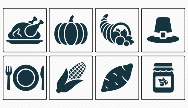 Thanksgiving Feast Food and Celebration Icon Set