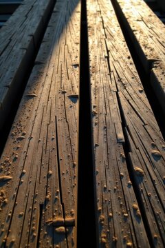 Sunlit Weathered Wooden Planks Showing Grain and Texture in a Linear Perspective