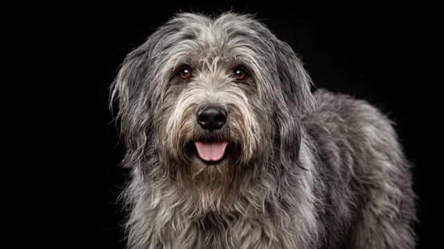 polish lowland sheepdog close up isolated on black background video