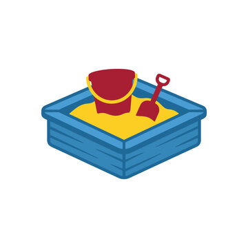 Isometric Sandbox with Bucket and Shovel Icon