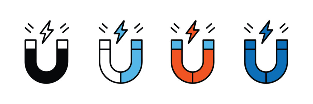 Magnet Icons in Multiple Styles Illustrating Magnetic Attraction, Lead Generation, Business Growth, Physics, and Science Concepts