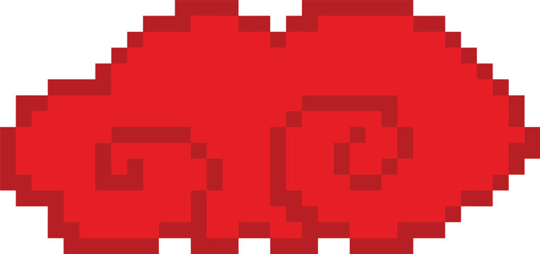 Retro 8 bit pixel art of a wide traditional red oriental cloud, symbolizing luck and auspiciousness for Chinese New Year and Mid Autumn Festival design.