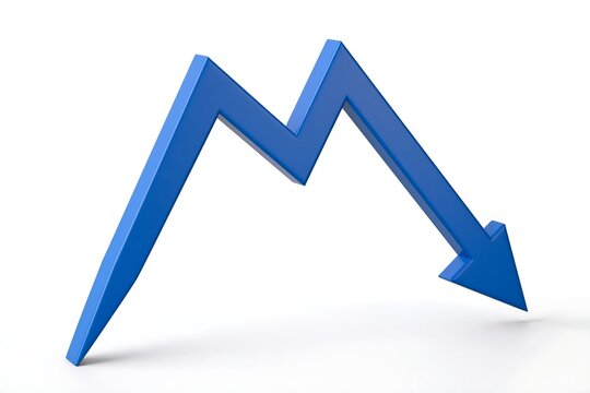 Blue Angular Decline Arrow on Clean White Background