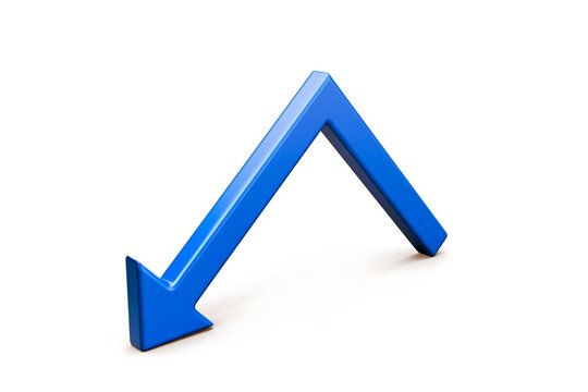 Blue Three Dimensional Downward Arrow on White
