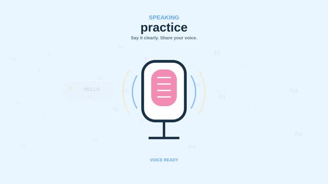 Speaking practice animated motion graphic vector featuring interactive microphone dialog bubbles in clean minimalist style digital video footage