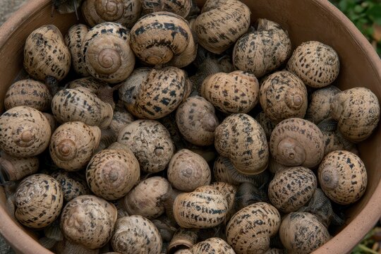 Group of Garden Snails in Terracotta Pot