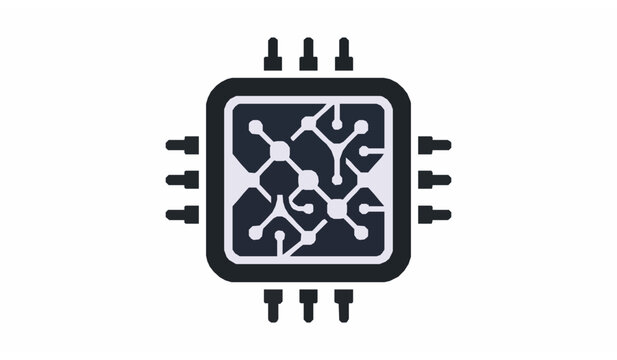 Electronic microchip processor icon vector illustration representing integrated circuit board hardware for digital computer technology