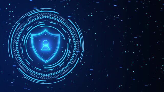 Security shield hud with lock icon circular scanner rings binary