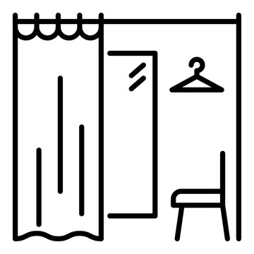 Fitting Room Line Icon for Changing Clothing and Fitting Area