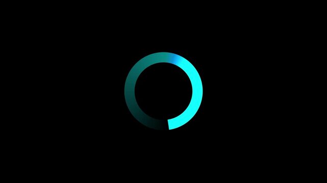 Cyan circular progress ring with luminous completed arc and dark gradient remainder representing modern digital loading and completion status.