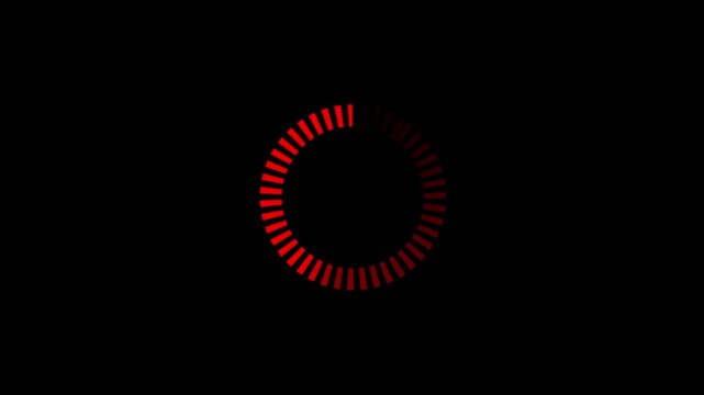 Bright red segmented circular loading ring with darker fading sections creating a modern radial progress animation element on black.