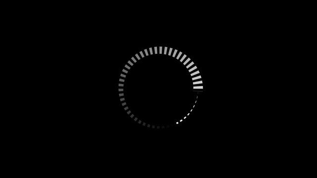 Monochrome radial progress ring with graduated rectangular segments fading from bright white to dark gray for a clean loading animation.