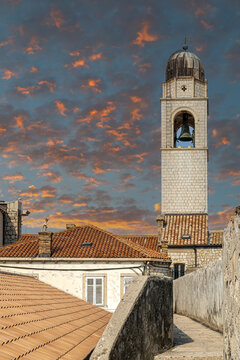 The Clock Tower (Gradski zvonik) in Dubrovnik, Croatia. Built in 1444, it houses the bronze figures of the "twins" Maro and Baro (also known as Zelenci or the little green men), which strike the hours
