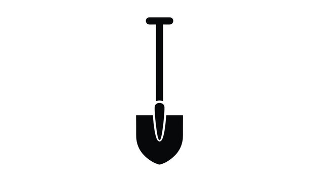 Simple black silhouette of a classic digging shovel with a t-shaped handle isolated on a plain white background.