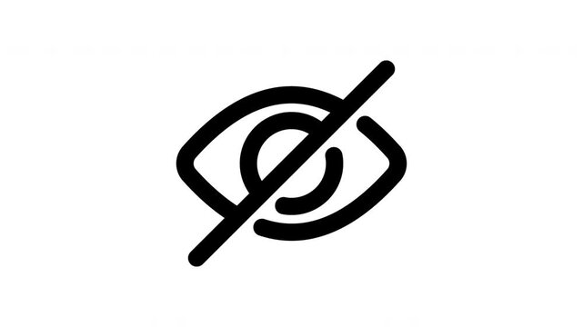 Hide eye outline icon looping animation, invisible password symbol motion graphic for business, ui and security presentation design use