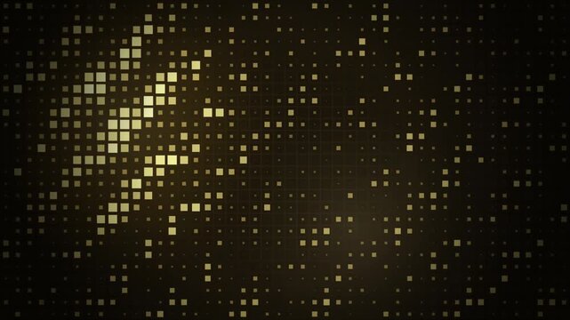 Golden digital matrix background, with pulsing square, pixels and data, flow animation