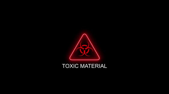 Toxic biohazard warning sign with digital glitch effect and neon red animation