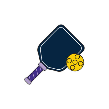 This vector icon depicts a pickleball paddle and ball.