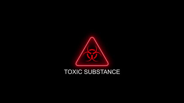 Toxic substance biohazard warning sign with digital glitch effect animation danger