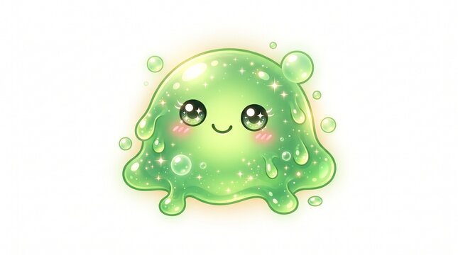 Cute glowing green slime blob monster, Halloween cartoon vector illustration
