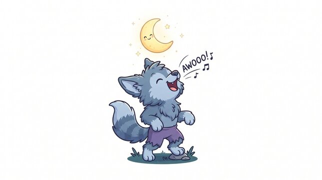 Cute cartoon werewolf howling at the moon for Halloween vector illustration