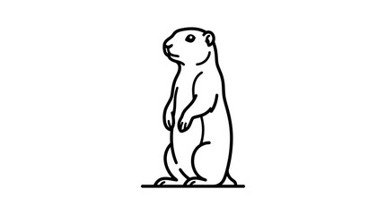 Fototapeta premium Simple black and white line art illustration of a prairie dog standing upright on a white background.