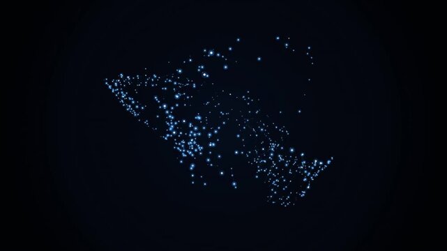 Abstract digital map made of glowing blue particles and data points