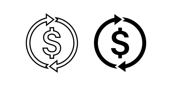 Dollar sign with circular arrows symbolizing currency exchange or money.