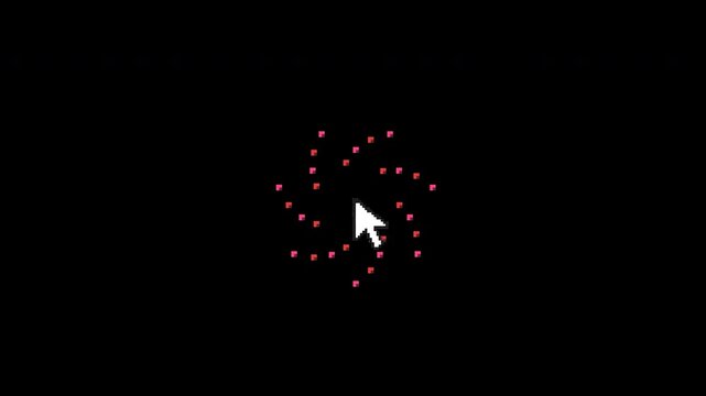 Pixel Mouse Cursor Clicking With Expanding Heart Pulse Retro 8bit RPG 4K UHD Video on Transparent Background