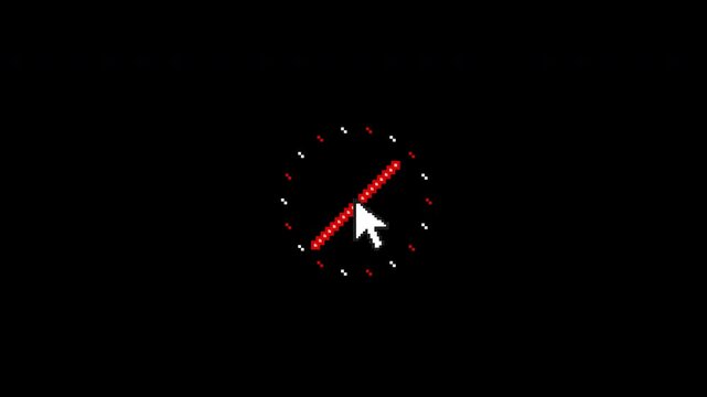 Pixel Mouse Cursor Clicking With Red Sword Slash Combat Sparks Retro 8bit 4K Video on Transparent Background