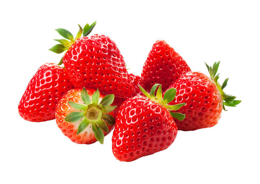 Heap of fresh red strawberries isolated on transparent background