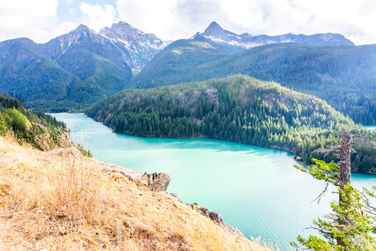 Beautiful watercolor of the Diablo Lake in the North Cascades National Park, Washington