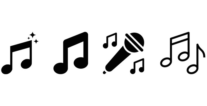 music icon Set of four music and performance icons with star and microphone symbols