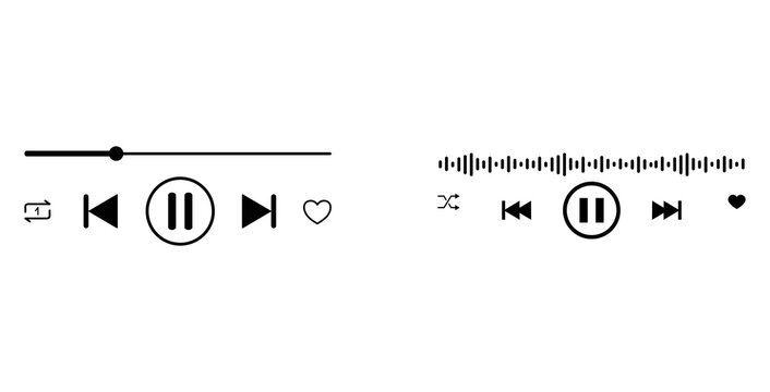 music icon Minimalist music player controls with waveform icon set