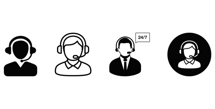 Customer support Flat icons of customer service representatives with headsets