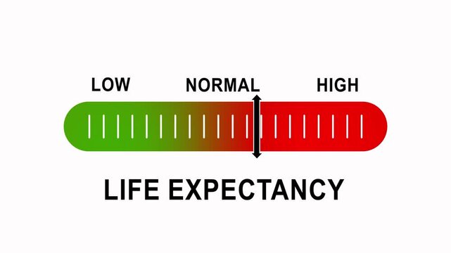Life expectancy gauge animation: dynamic health and longevity progress bar indicator